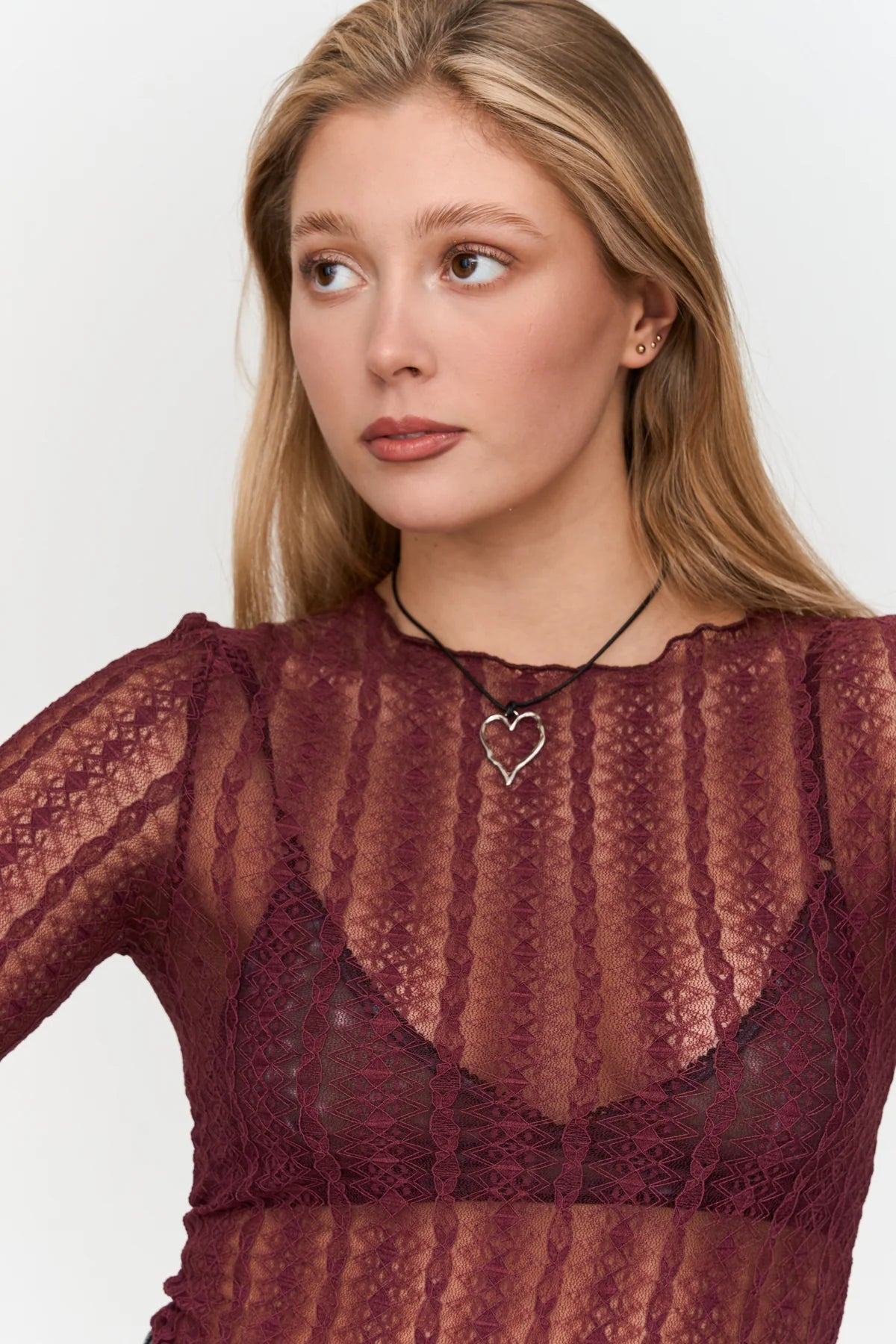 LACE LS TOP - BORDEAUX