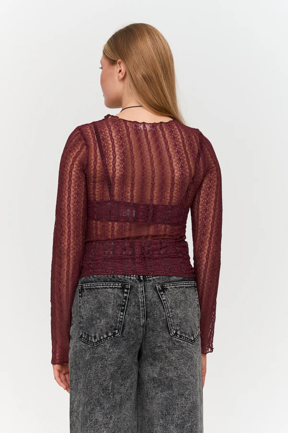 LACE LS TOP - BORDEAUX