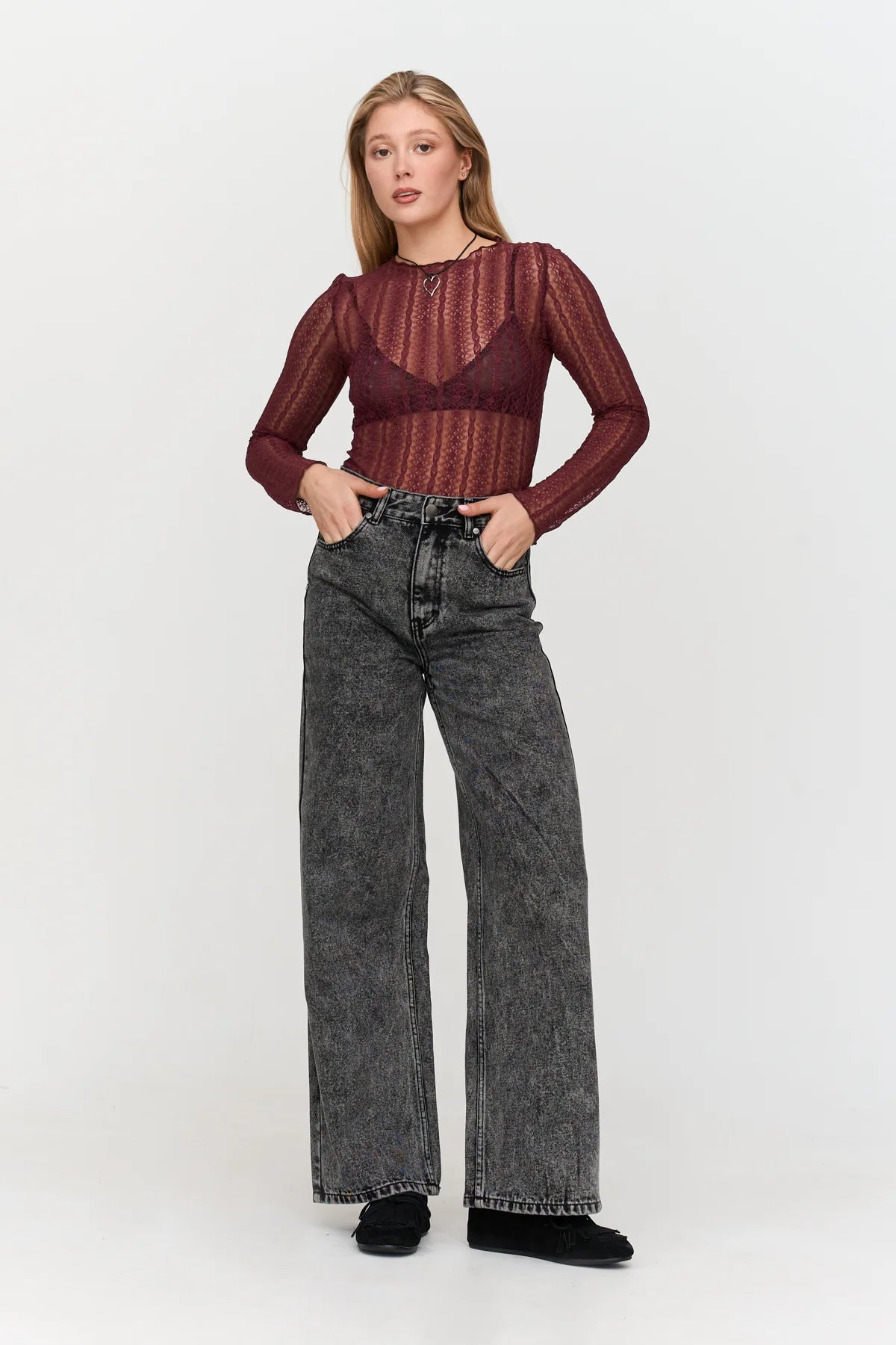 LACE LS TOP - BORDEAUX