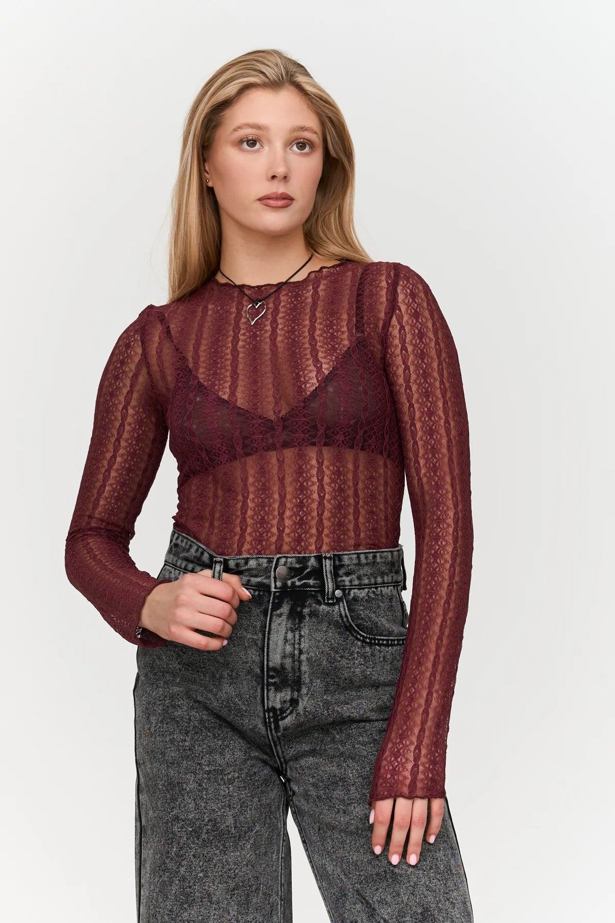 LACE LS TOP - BORDEAUX