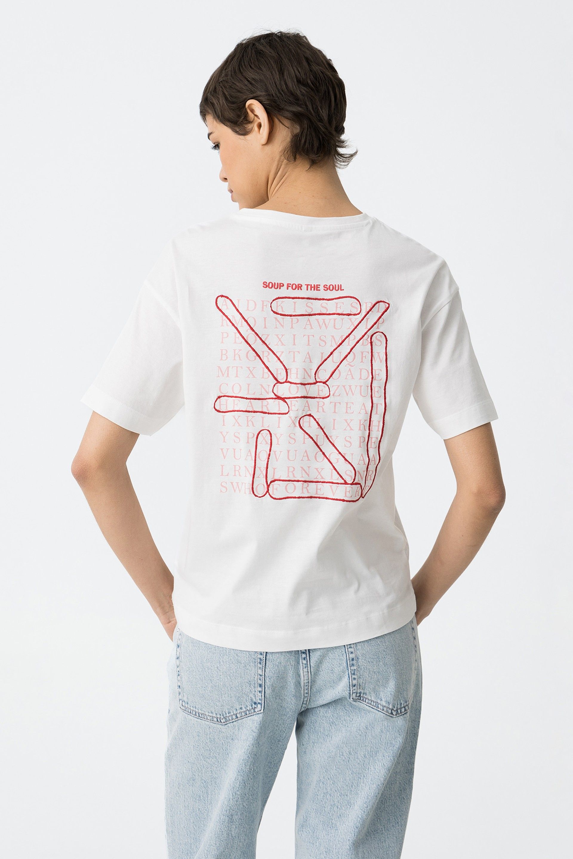 VALENTINES LOVE SEEKER EMBROIDERY T-SHIRT - WHITE