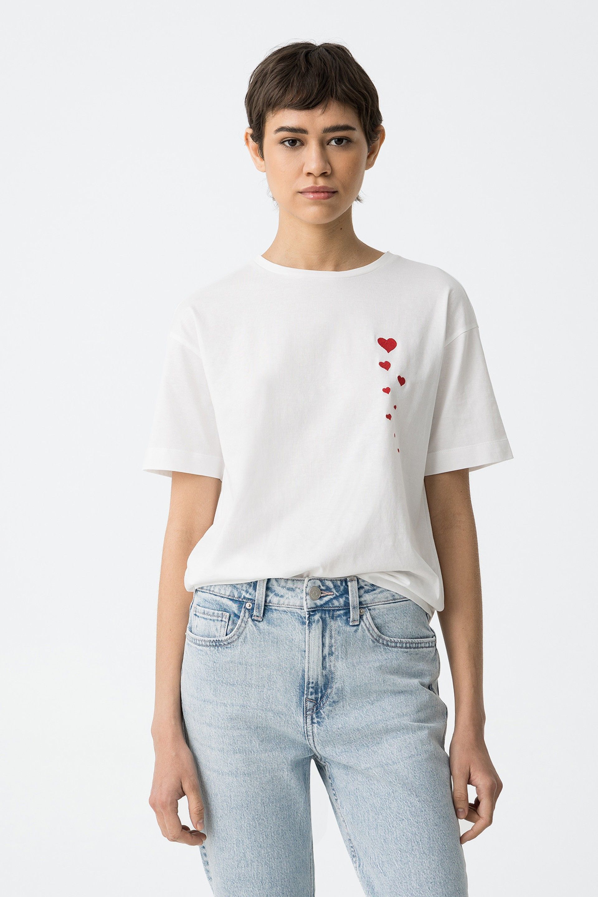 VALENTINES LOVE SEEKER EMBROIDERY T-SHIRT - WHITE