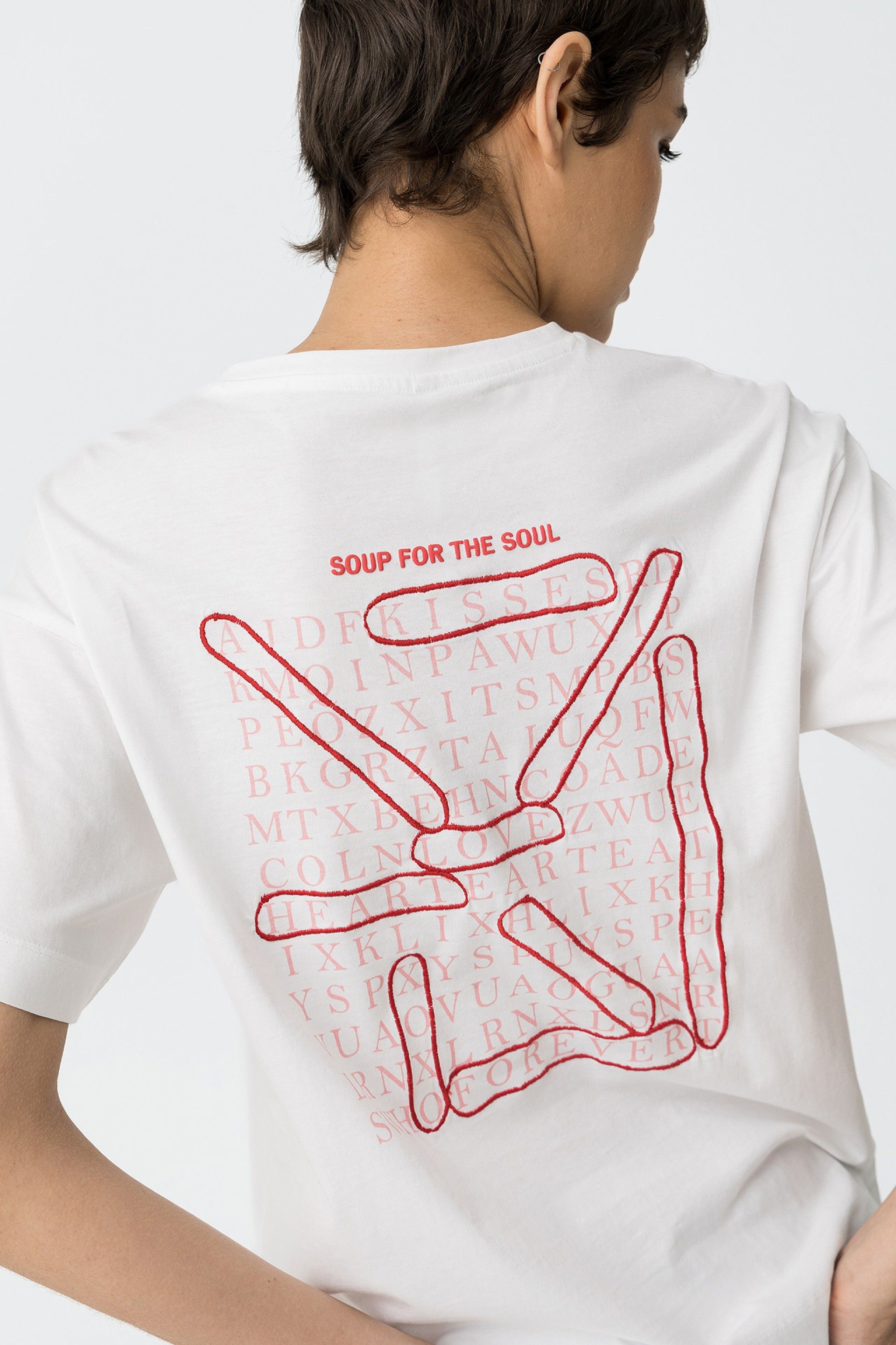 VALENTINES LOVE SEEKER EMBROIDERY T-SHIRT - WHITE