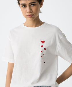 VALENTINES LOVE SEEKER EMBROIDERY T-SHIRT - WHITE