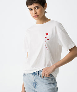 VALENTINES LOVE SEEKER EMBROIDERY T-SHIRT - WHITE