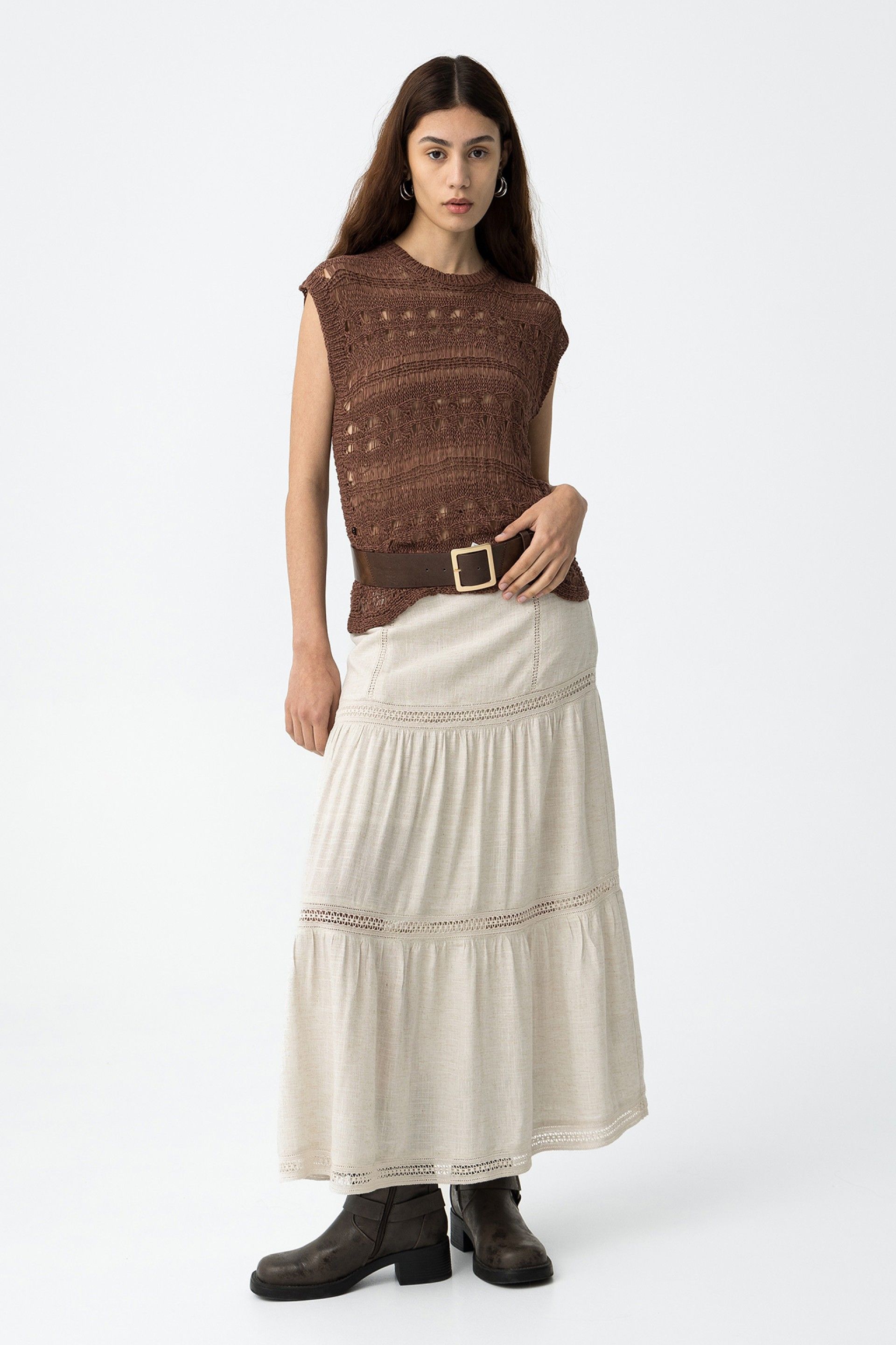 MALAGA LINEN SKIRT - BEIGE