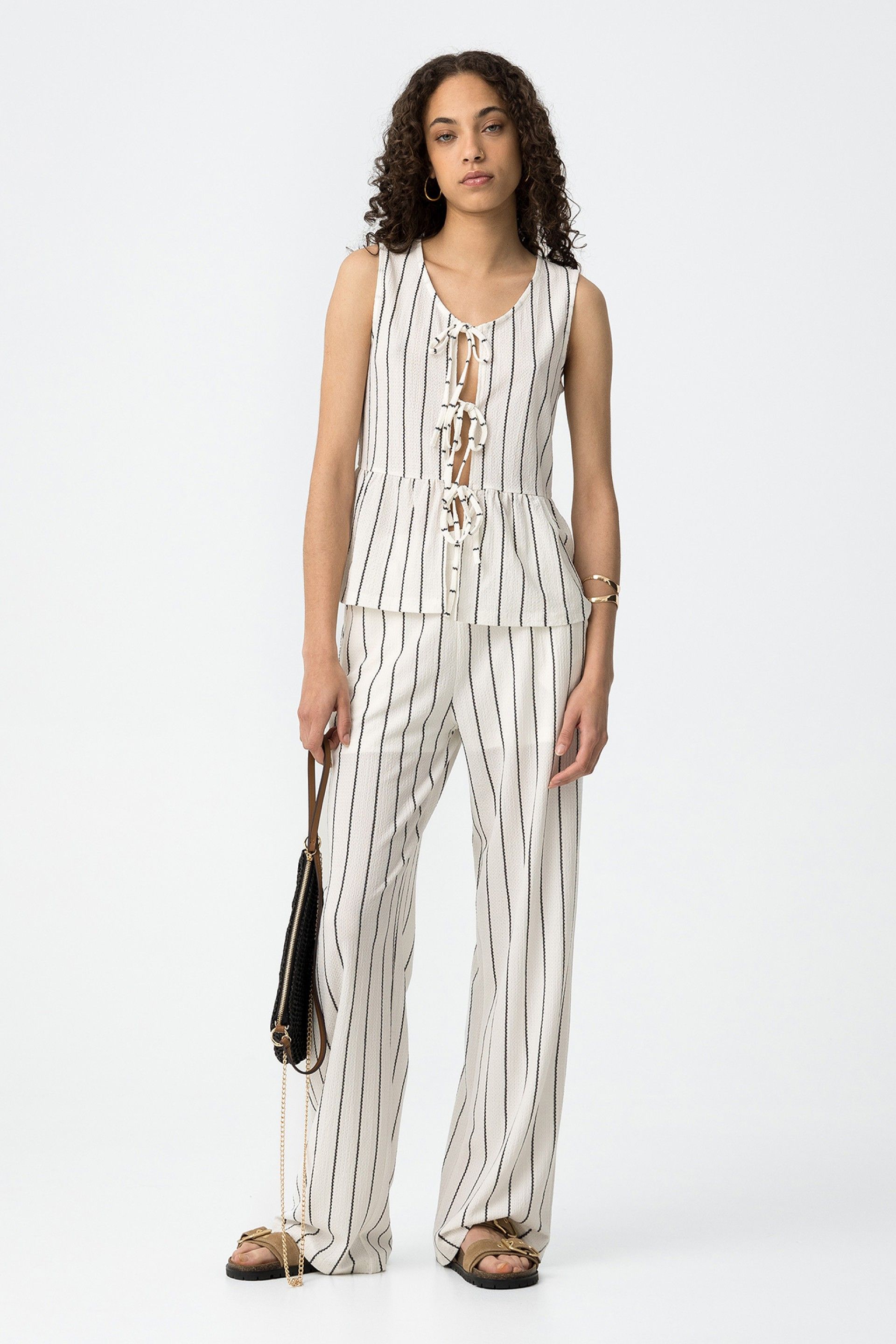 WAFFLE STRIPED PANTS - STAR WHITE