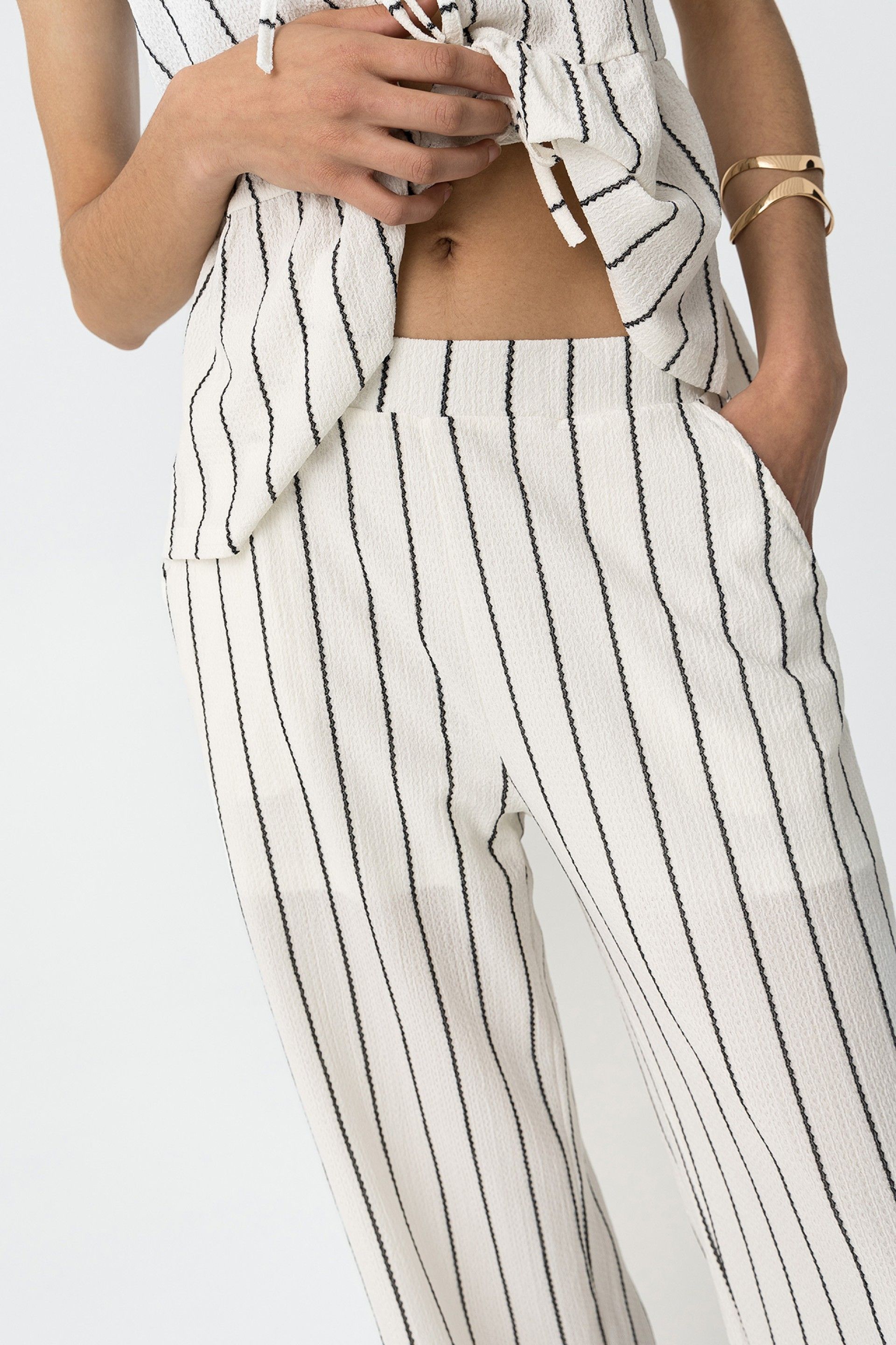 WAFFLE STRIPED PANTS - STAR WHITE