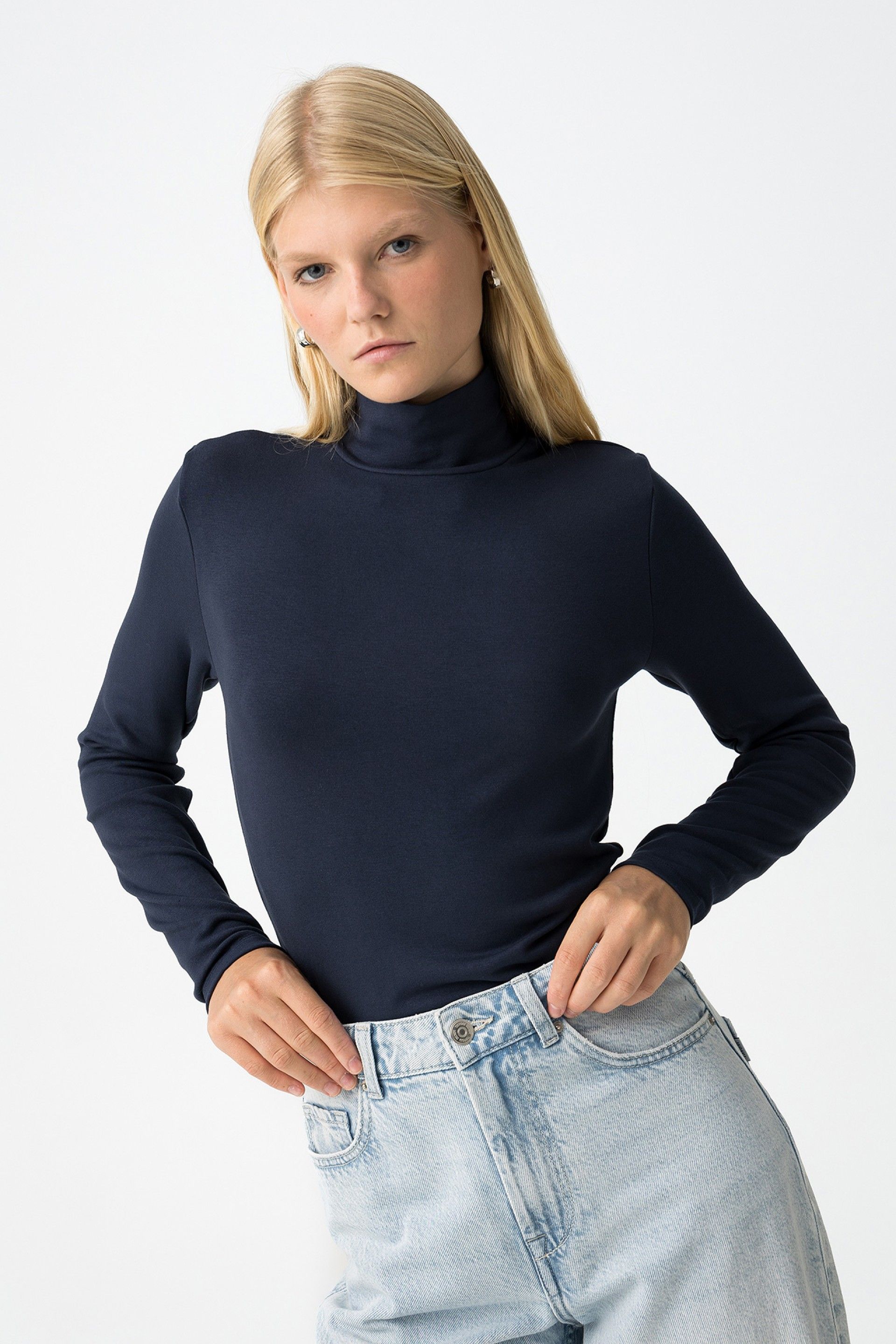 BILBAO BASIC TURTLENECK TOP - NAVY