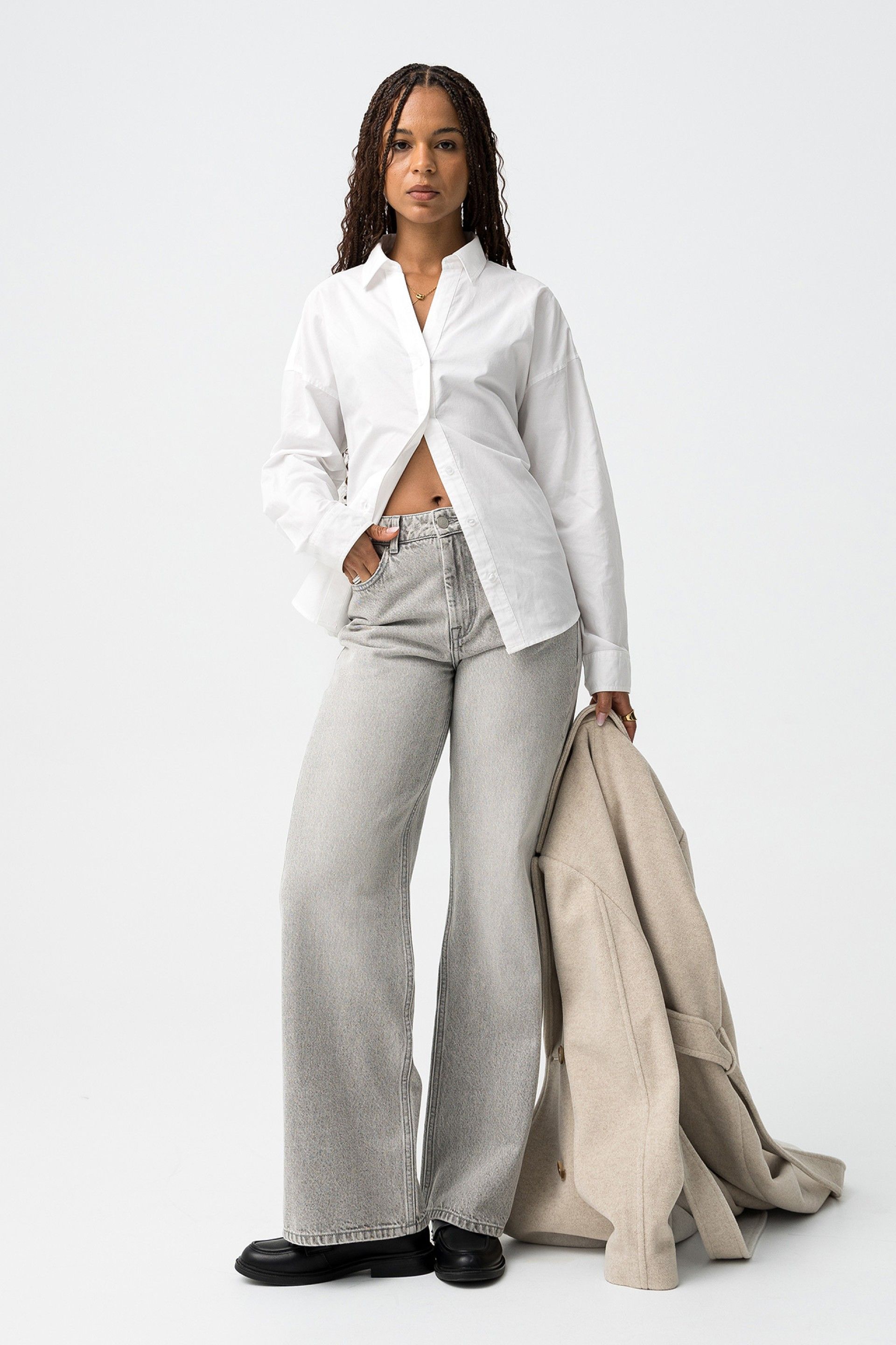 BONYE WIDE LEG JEANS - LIGHT GREY