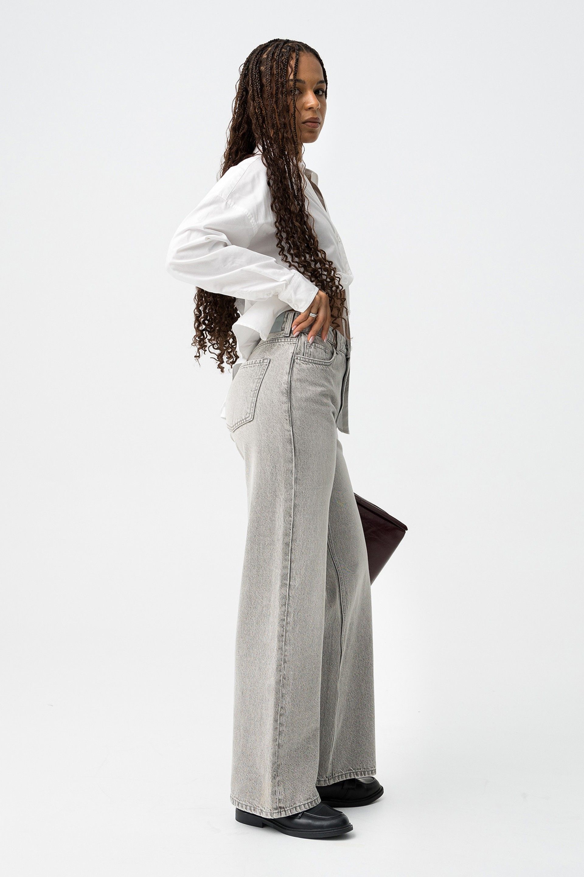 BONYE WIDE LEG JEANS - LIGHT GREY