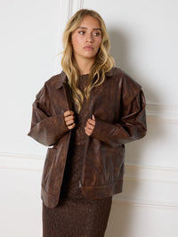 REFINED DEPARTMENT | BRITT PU LEATHER JACKET - BROWN