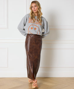 REFINED DEPARTMENT | CLAUDIA PU LEATHER SKIRT - BROWN