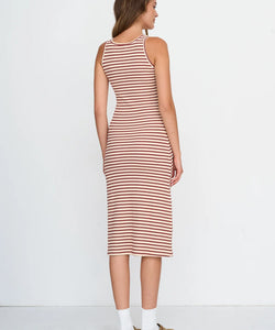THEA STRIPED TRICOT MIDI DRESS - BORDEAUX