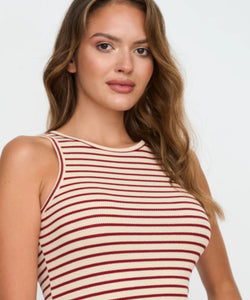 THEA STRIPED TRICOT MIDI DRESS - BORDEAUX