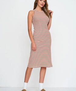 THEA STRIPED TRICOT MIDI DRESS - BORDEAUX