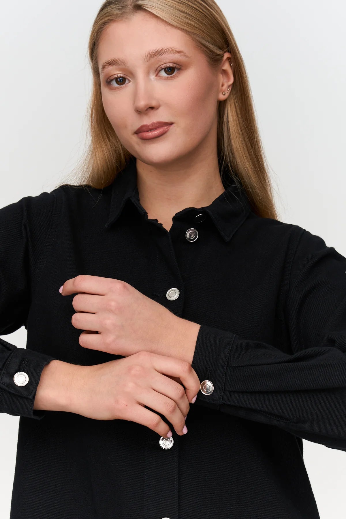 BUTTON UP MIDI DRESS - BLACK