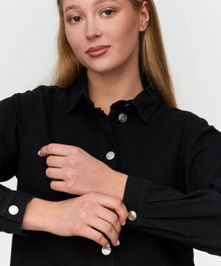 BUTTON UP MIDI DRESS - BLACK