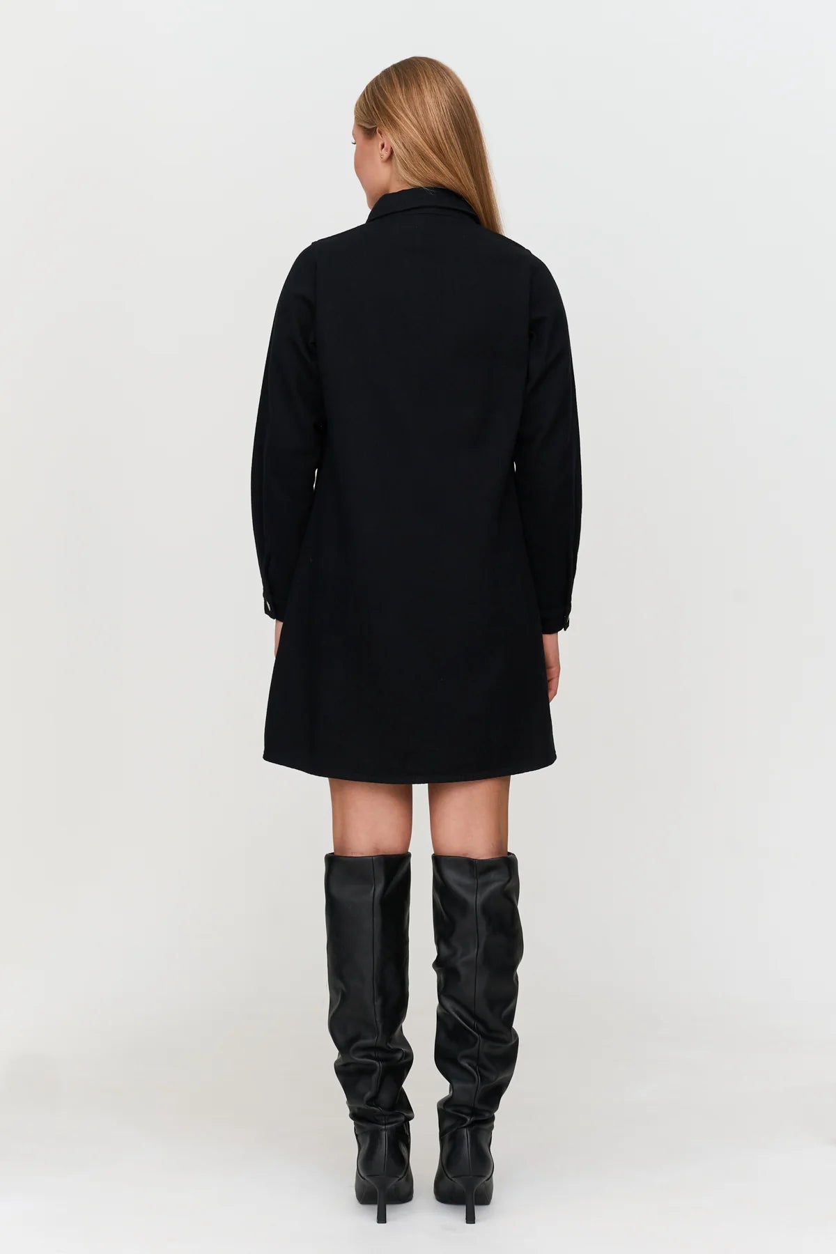BUTTON UP MIDI DRESS - BLACK