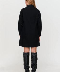 BUTTON UP MIDI DRESS - BLACK