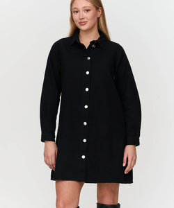 BUTTON UP MIDI DRESS - BLACK