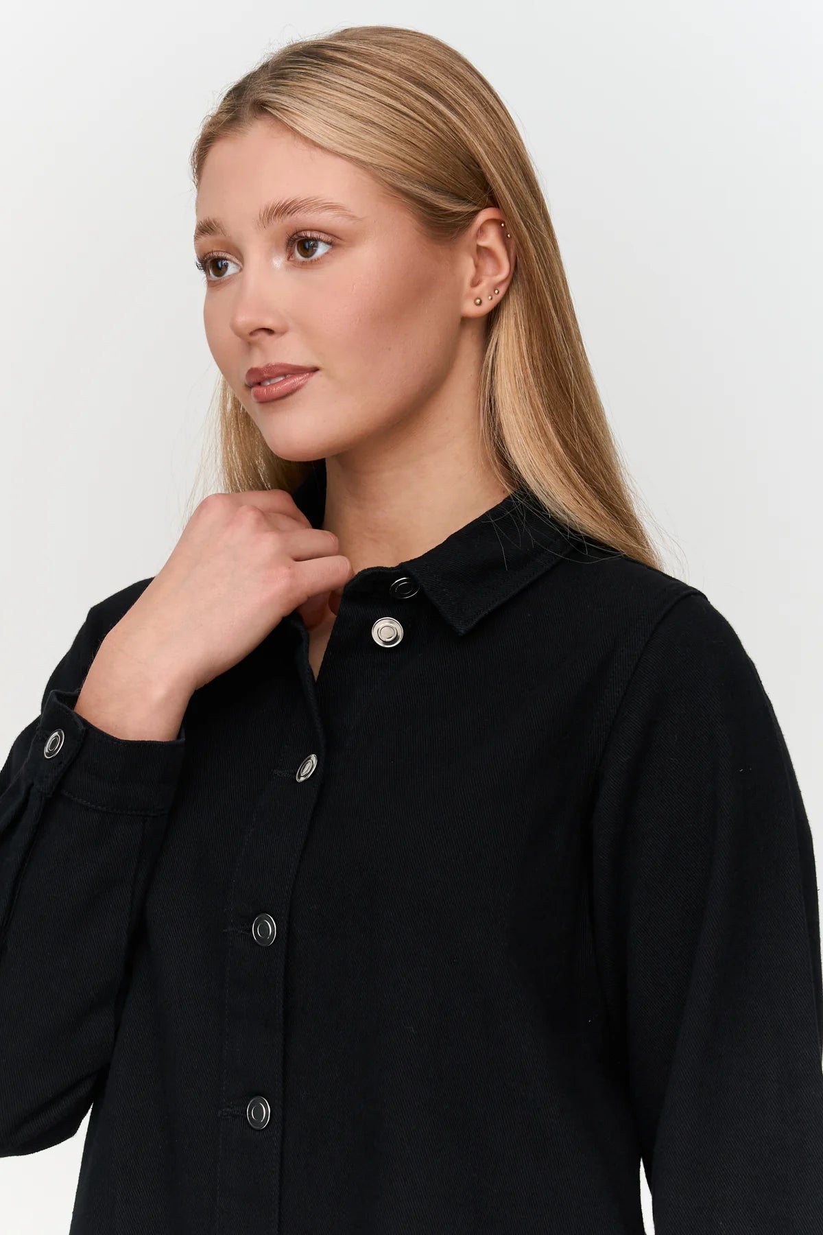 BUTTON UP MIDI DRESS - BLACK