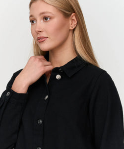 BUTTON UP MIDI DRESS - BLACK