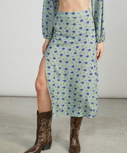 BOUQUET WRAP MIDI SKIRT - GREEN