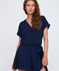 PITA V-NECK SS BLOUSE - NAVY
