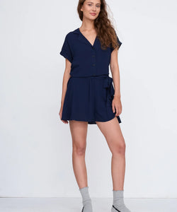 PITA V-NECK SS BLOUSE - NAVY