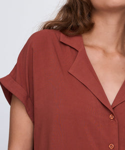 MINA V-NECK SS BLOUSE - RUST