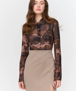COWBOY MESH BLOUSE - BROWN