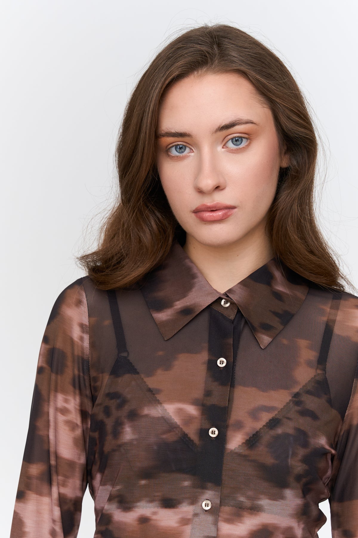 COWBOY MESH BLOUSE - BROWN