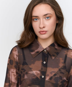 COWBOY MESH BLOUSE - BROWN