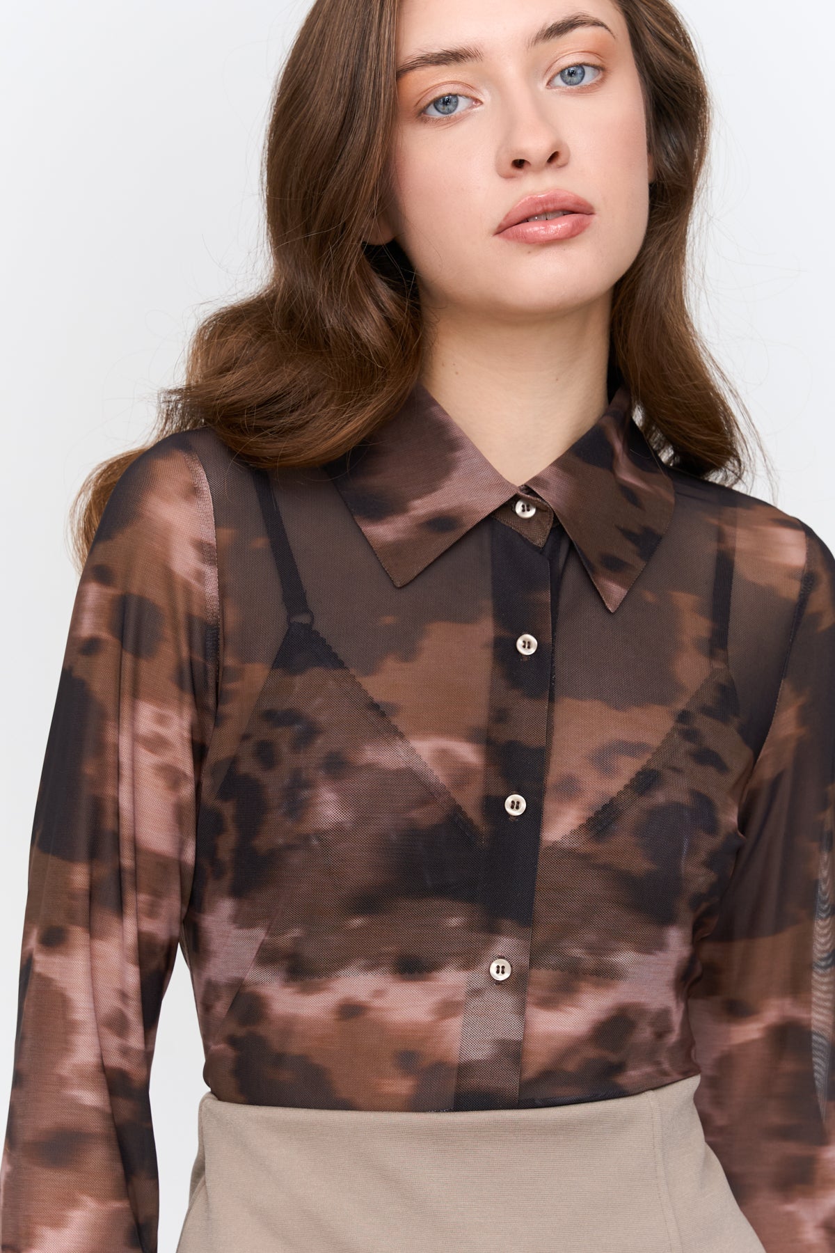 COWBOY MESH BLOUSE - BROWN