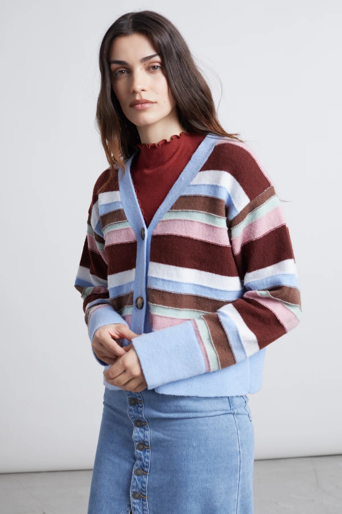 HORIZONTAL STRIPE CARDIGAN - BLUE