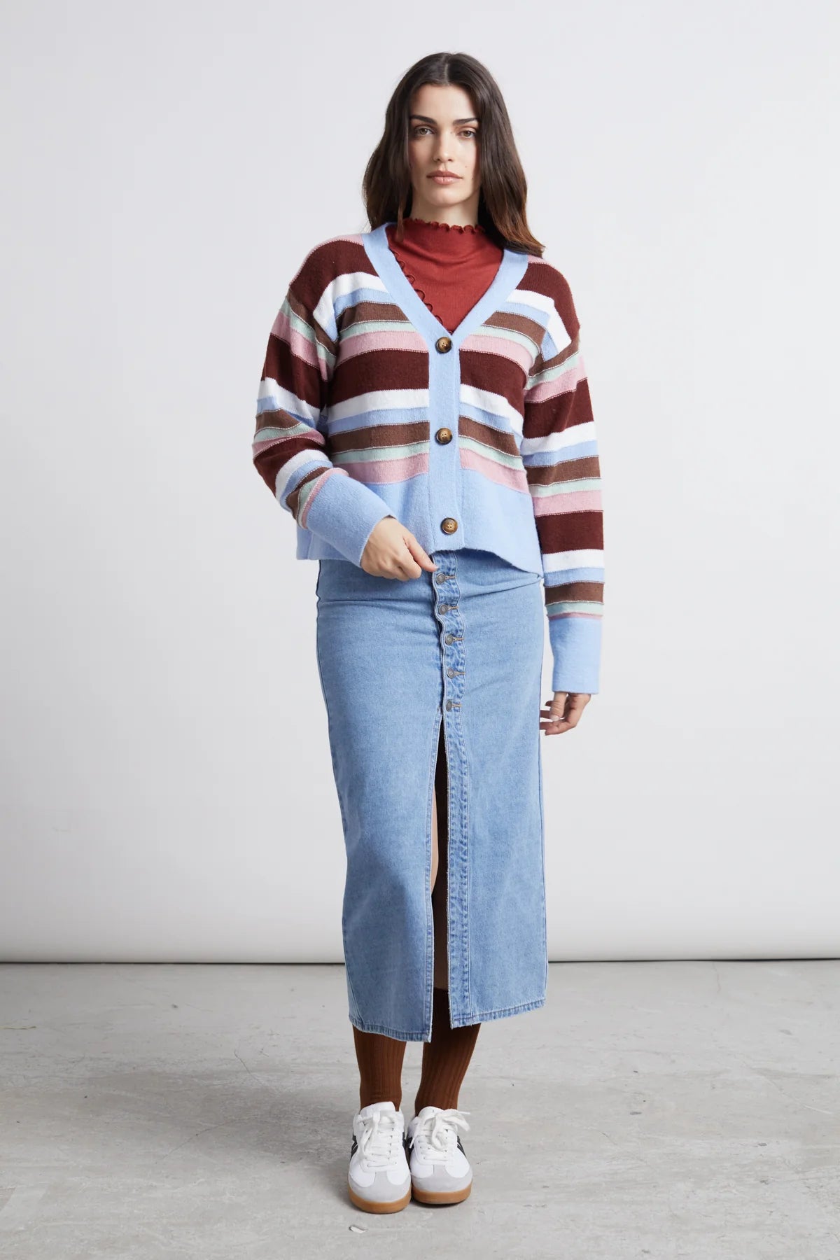 HORIZONTAL STRIPE CARDIGAN - BLUE