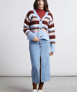 HORIZONTAL STRIPE CARDIGAN - BLUE