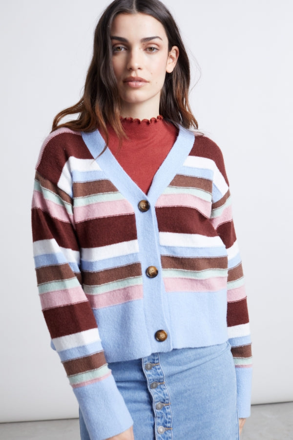 HORIZONTAL STRIPE CARDIGAN - BLUE