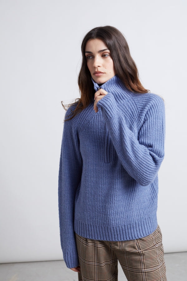 ZIPPER KNITTED PULLOVER - BLUE