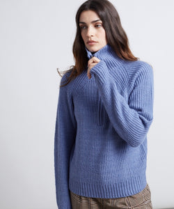 ZIPPER KNITTED PULLOVER - BLUE