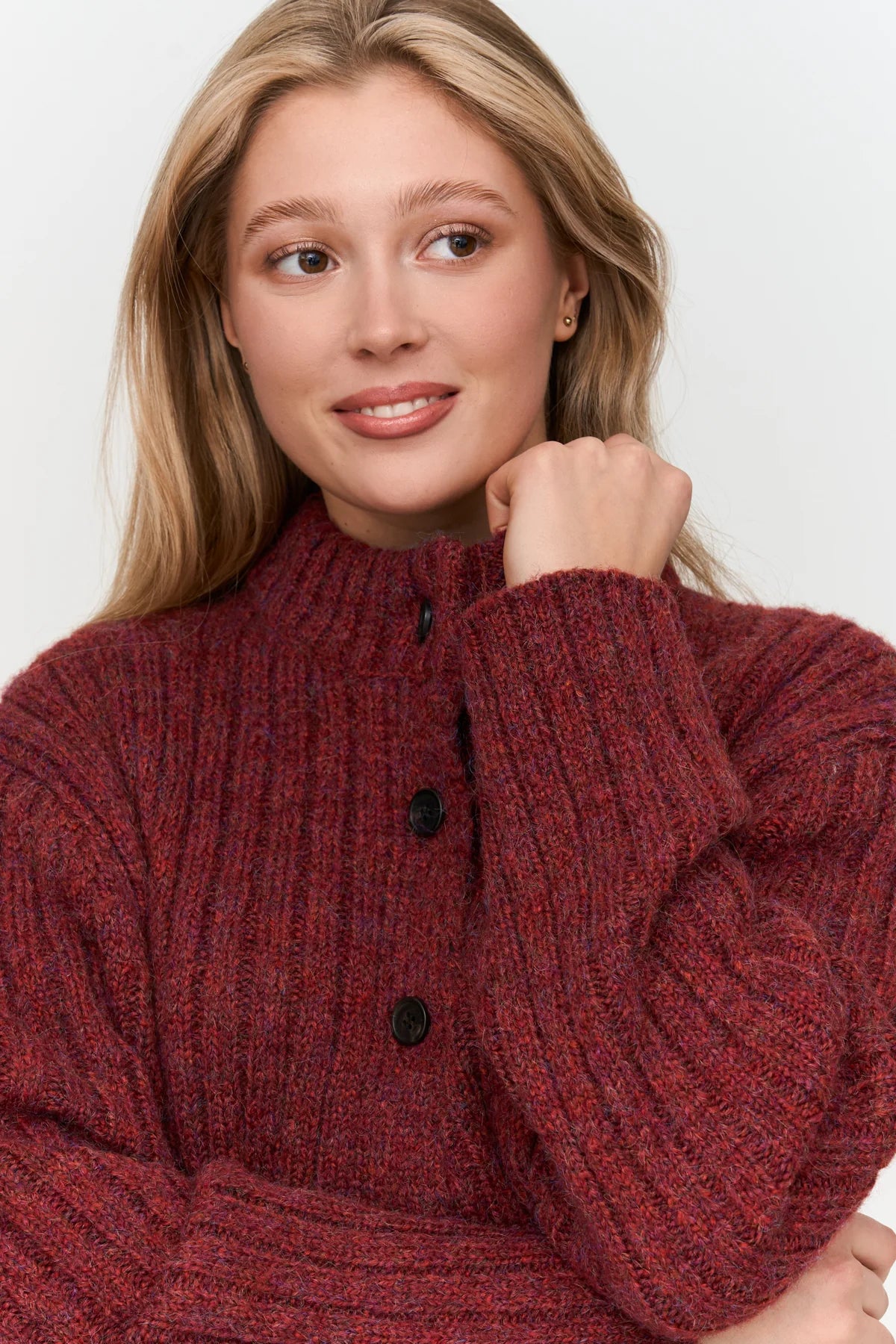 CHUNKY KNIT CARDIGAN  - BORDEAUX