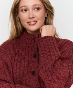 CHUNKY KNIT CARDIGAN  - BORDEAUX