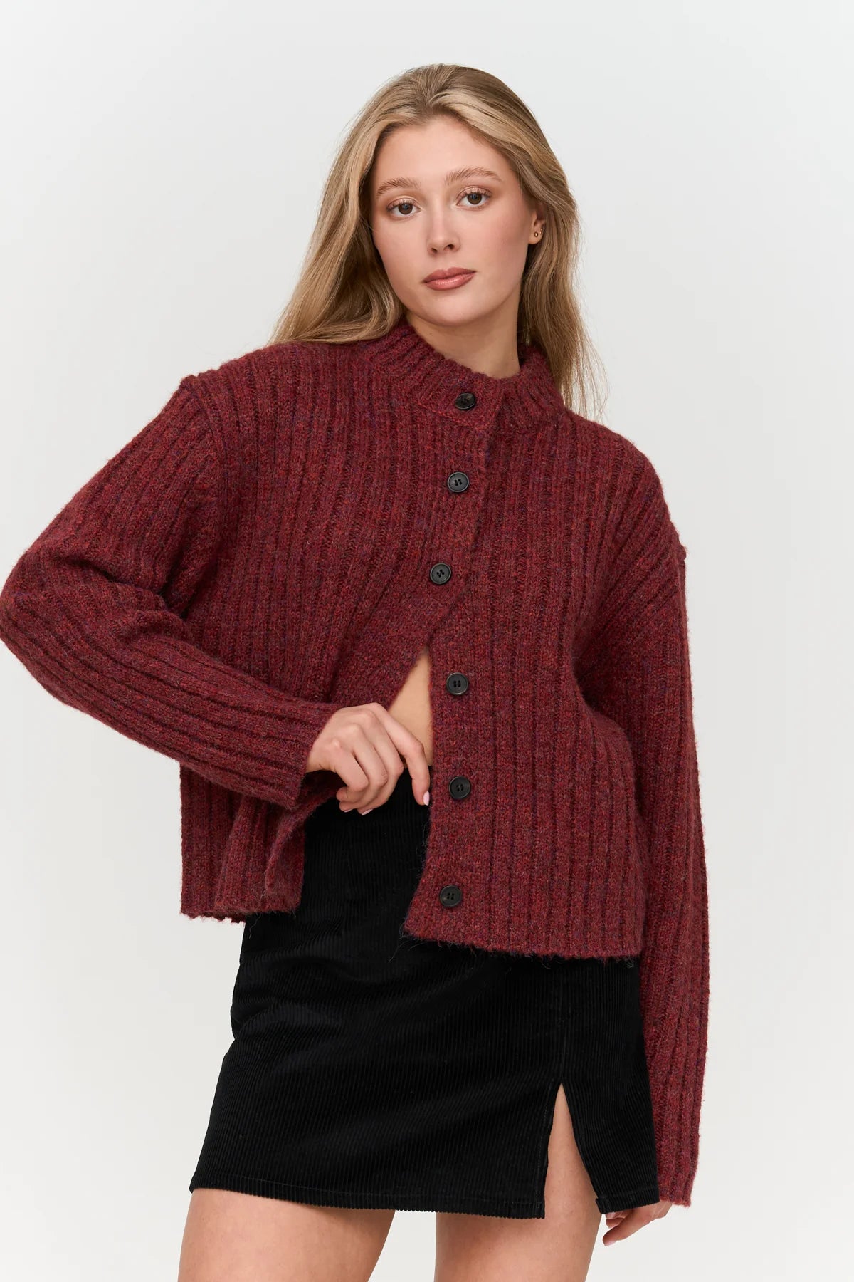 CHUNKY KNIT CARDIGAN  - BORDEAUX