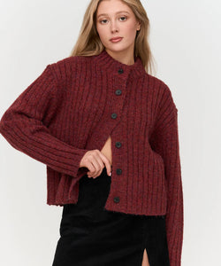 CHUNKY KNIT CARDIGAN  - BORDEAUX