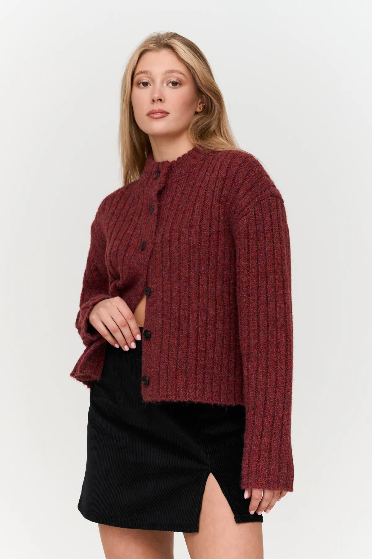 CHUNKY KNIT CARDIGAN  - BORDEAUX