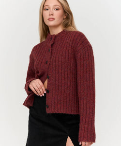 CHUNKY KNIT CARDIGAN  - BORDEAUX