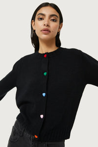 HEART BUTTON CARDIGAN - BLACK