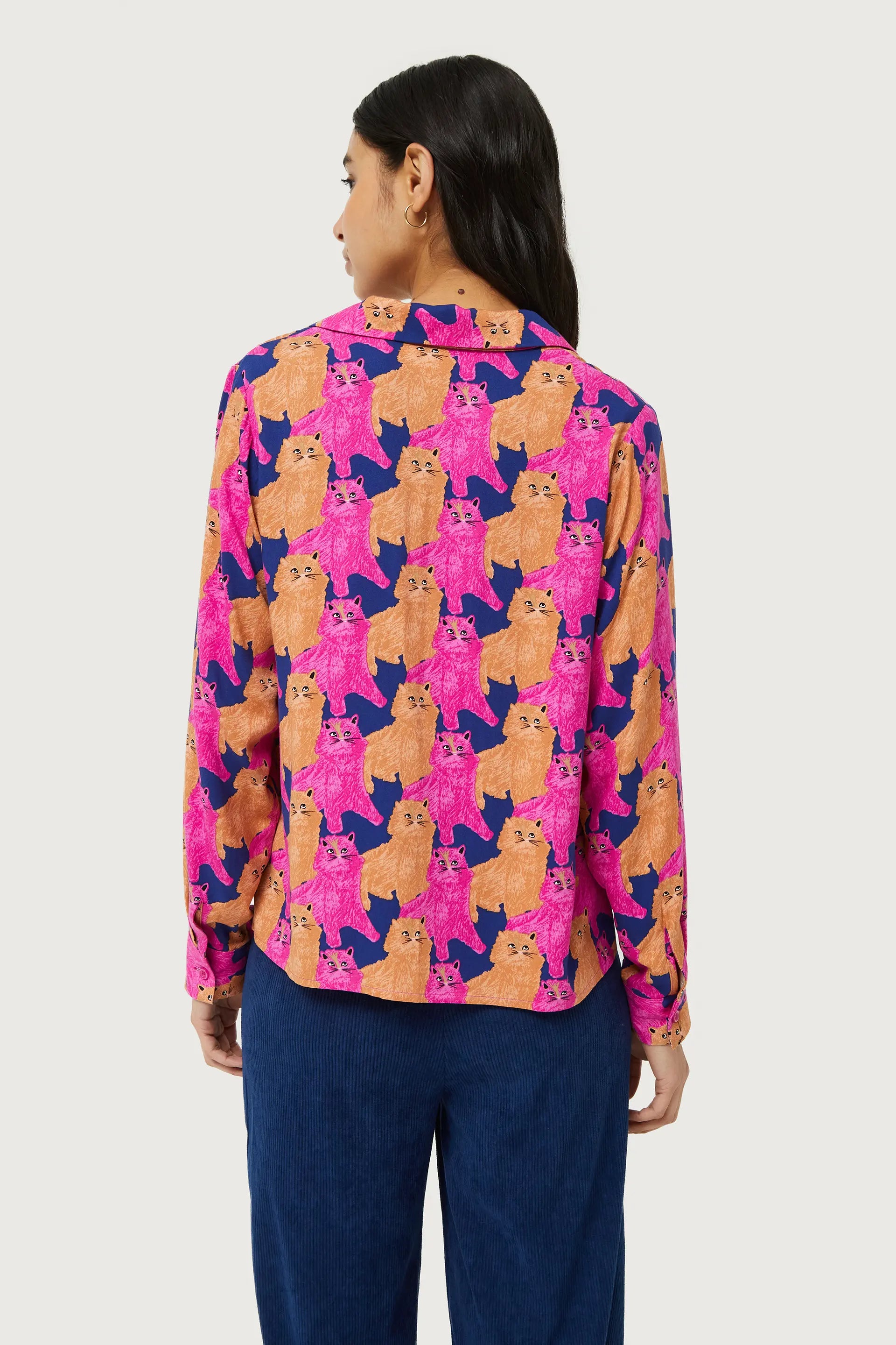 CAT PRINT SHIRT - FUCHSIA