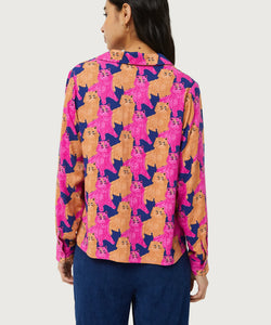 CAT PRINT SHIRT - FUCHSIA